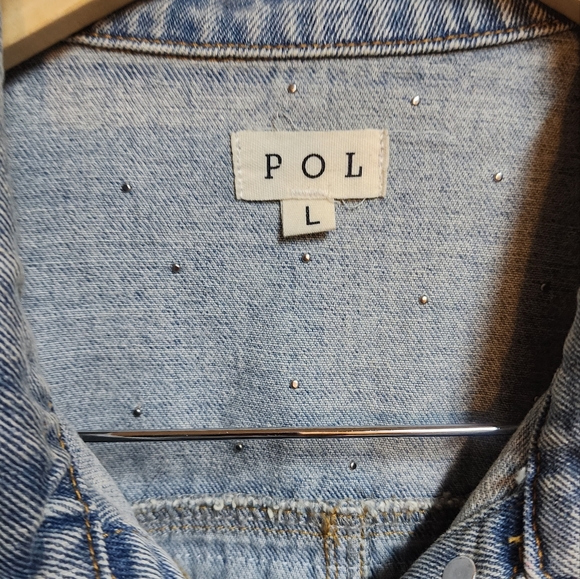 POL Long Sleeve Denim Jacket With Lace And Pearl Detail - Picture 4 of 6